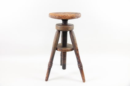Primitive Adjustable Artist's Studio Stool, Pedestal