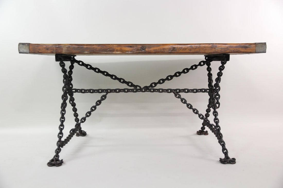 Brutalist Iron Chain Dining Table with Ship's Hatch Top (1 of 18)