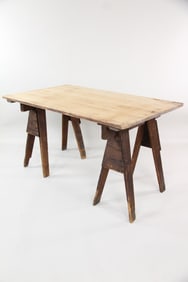 Plank Farm Work Table with Sawhorse Base