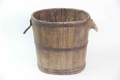 Primitive Oval Grape Harvesting Wooden Bucket