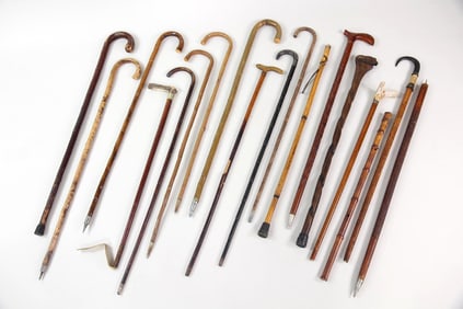 Collection of 18 Wooden Canes, Walking Sticks