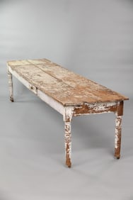 White Painted 10ft Primitive Wooden Farm Harvest Table