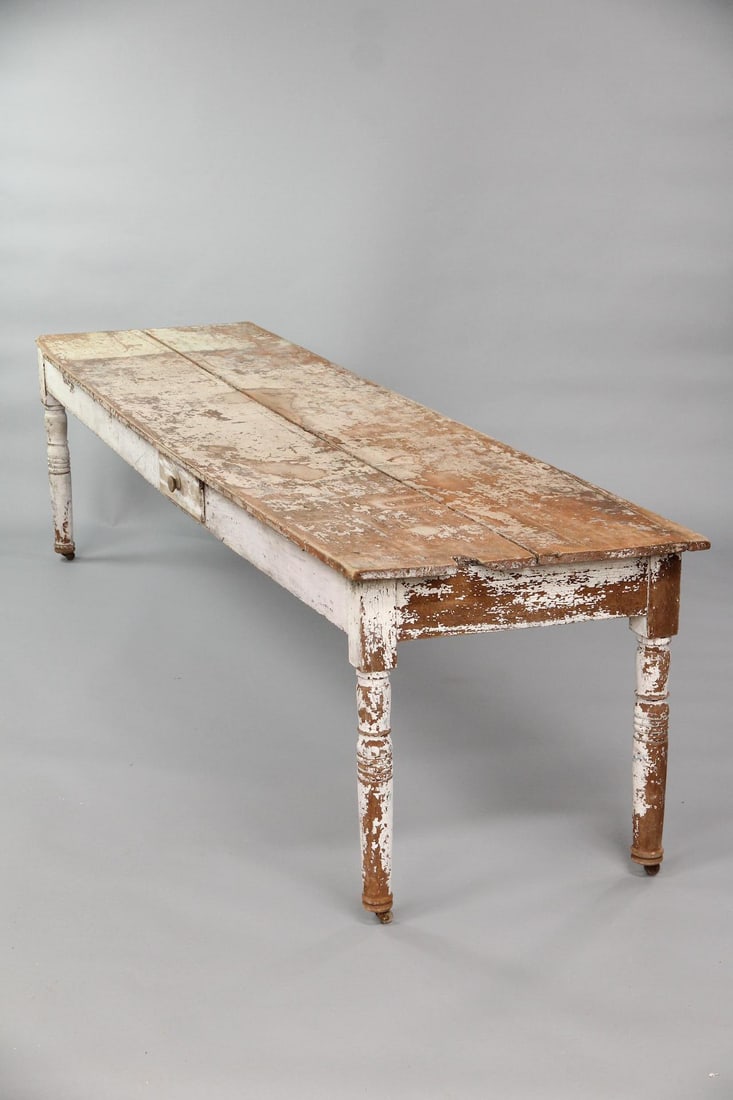 White Painted 10ft Primitive Wooden Farm Harvest Table (1 of 20)