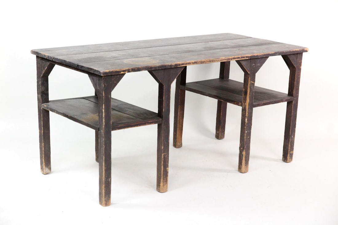 Primitive Wooden Work Table, Desk with Shelves (1 of 11)