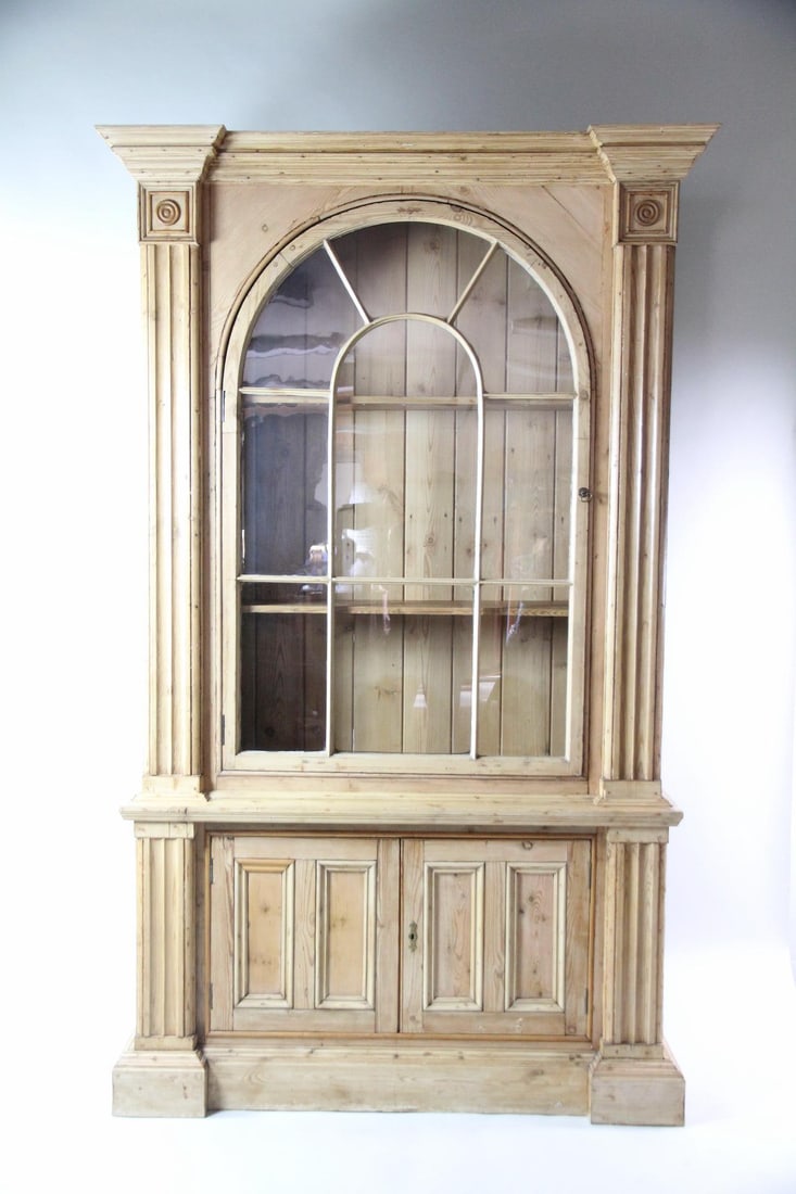 Tall Pine Glass Door Bookcase Cabinet (1 of 17)