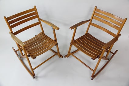 Pair of Telescope Folding Furniture Co. Rocking Chairs