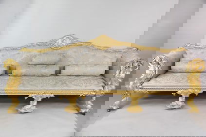 Palatial 10 Ft Sofa with Carved Giltwood Mermaid & Dolphins, 2 of 2