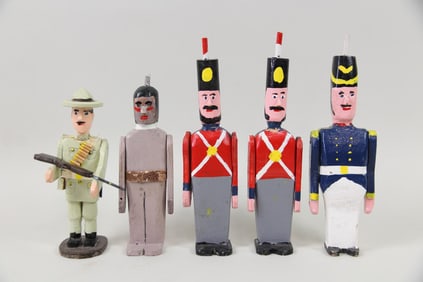 Lot of 5 Painted Wood Military Figures