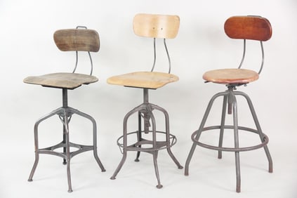 Lot of 3 Industrial Toledo Wood & Metal Shop Stools