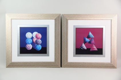 Pair of Large Postmodern Metaphysical Prints, Spheres & Pyramids