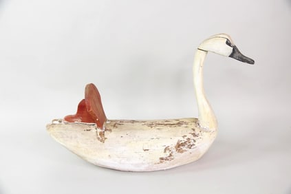Folk Art Wooden Swan Decoy, White Paint