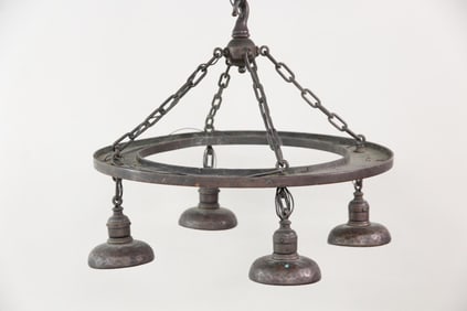 Arts & Crafts Hammered Copper Chandelier, Michael Lang Estate