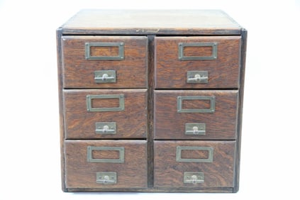6-Drawer Oak & Brass Card Catalog Filing Cabinet