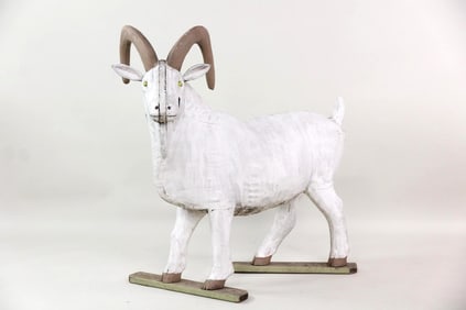 Life-sized Folk Art Sculpture of a Goat, White & Brown