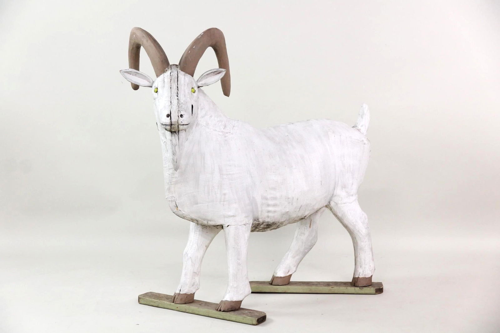 Life-sized Folk Art Sculpture of a Goat, White & Brown (1 of 10)