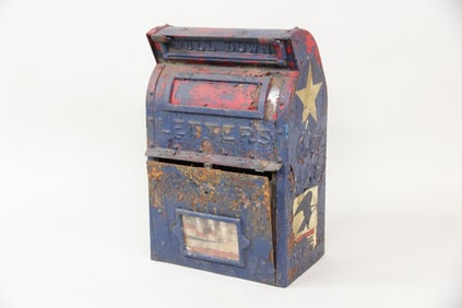 Red & Blue Painted Cast Iron US Mailbox