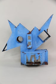 Brutalist Abstract Blue Bird Steel Sculpture