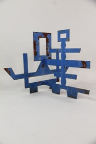 Abstract Blue Steel Sculpture, Chinese Characters