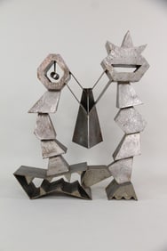 Brutalist Abstract Steel Sculpture, 2 Figures