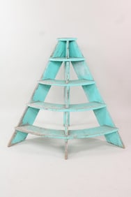 Primitive Teal Painted Wood Tiered Plant Display Stand