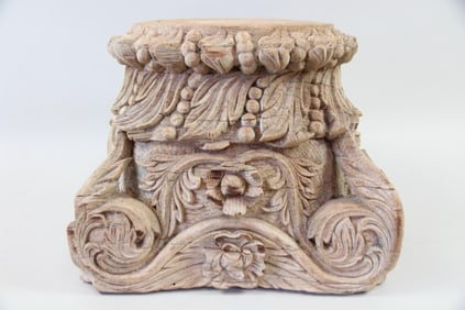 Carved Wood Neoclassical Column Base, Pedestal or Table
