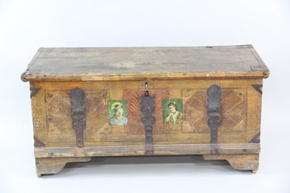 Folk Art Grain Painted Wooden Blanket Chest