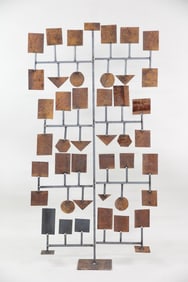 Brutalist Welded Iron Standing Screen Abstract Sculpture