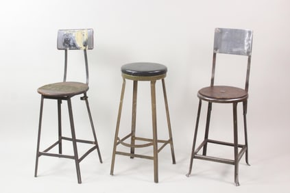 Lot of 3 Industrial Metal Shop Stools