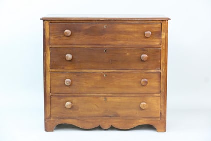 Primitive Pine Chest of Drawers Country Dresser with Scalloped Apron