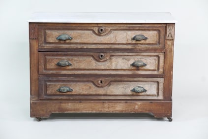 Eastlake Victorian Burl Front Dresser with Marble Top