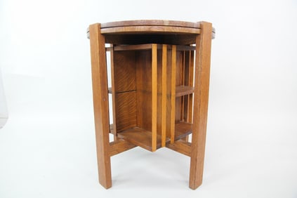 Arts & Crafts Oak Library Table with Revolving Bookcase
