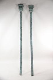 Pair of Neoclassical Copper Gutter Downspouts, Verdigris Finish