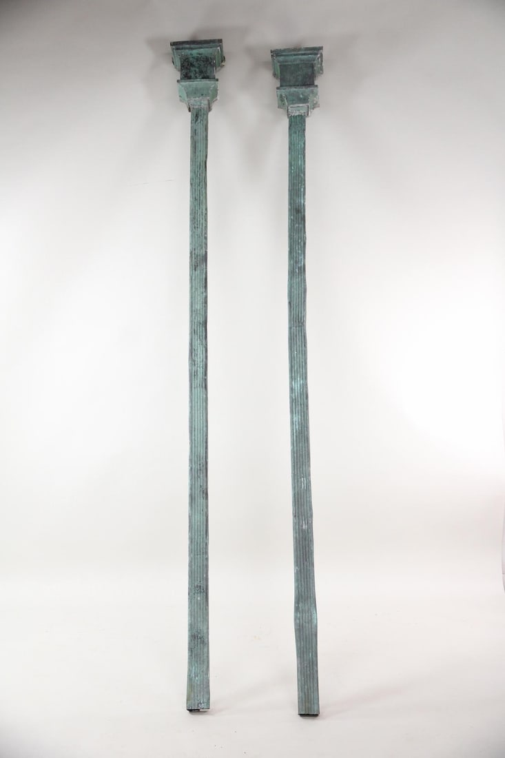 Pair of Neoclassical Copper Gutter Downspouts, Verdigris Finish (1 of 8)