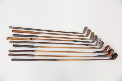 Group of 9 Hickory Shaft Wood Golf Clubs