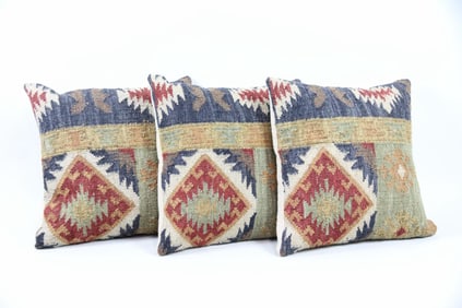 Set of 3 Turkish Kilim Throw Pillows