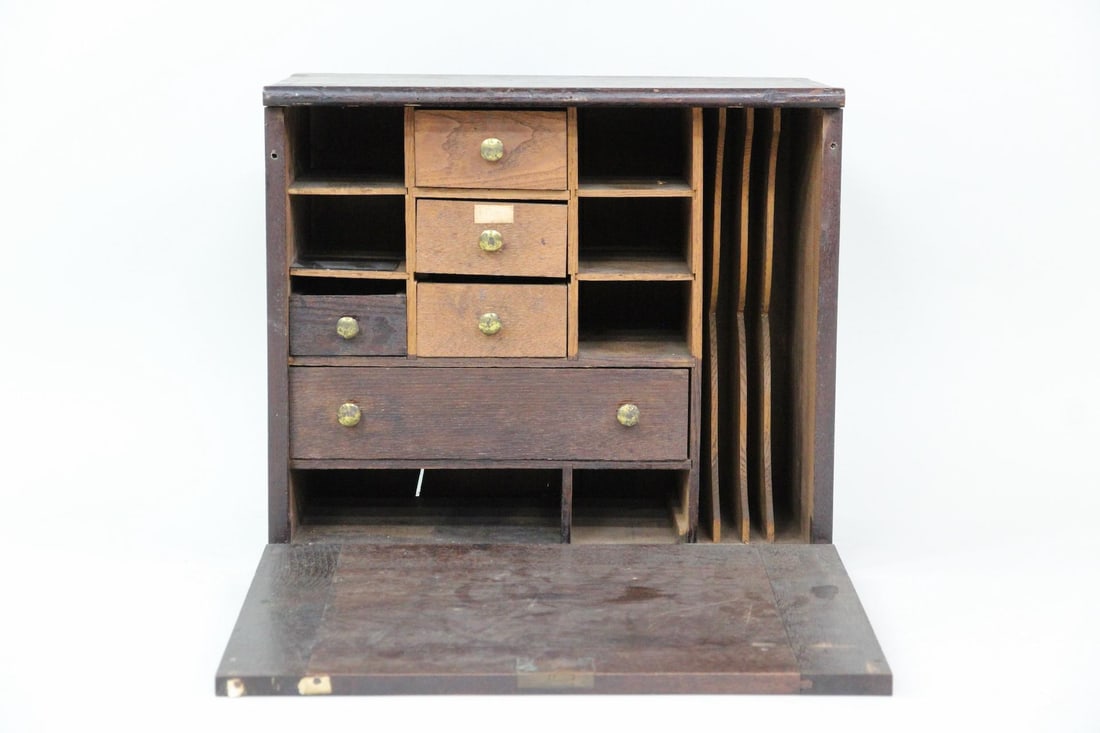 Civil War Officer's Field Desk, 58th Massachusetts Volunteer Infantry: Civil War Officer'sor Surgeon's Field Desk, 58th Massachusetts Volunteer Infantry, Campaign Furniture. Portable wooden field desk with drawers and dividers. Handwritten on the back is 58 Mass, likely 
