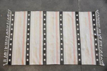 Geometric Striped Cotton Dhurrie Kilim Rug