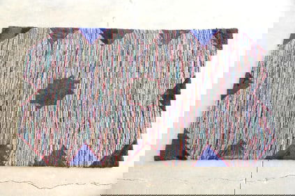 Large Folk Art Hooked Rug, Star & Triangles