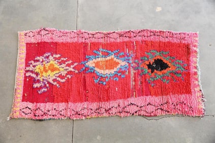 Moroccan Berber Wool Shag Rug, Bright Pink