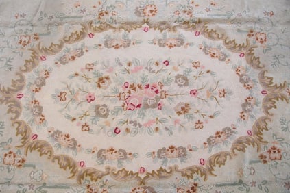 Large Floral Hooked Wool Rug, 10 x 15 Ft