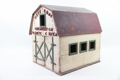 Folk Art Painted Wood Barn Model, Metz Bros Creamery