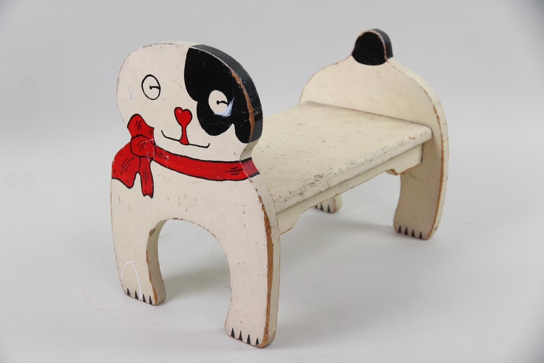 Folk Art Painted Wood Dog Stool (1 of 11)