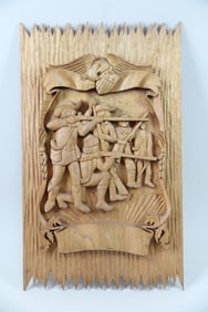 Folk Art Carved Wood Plaque, Revolutionary Soldiers