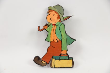 Folk Art Painted Wood Traveling Man Lawn Ornament