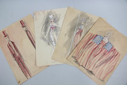 Set of 4 Patriotic Theatrical Costume Design Sketches