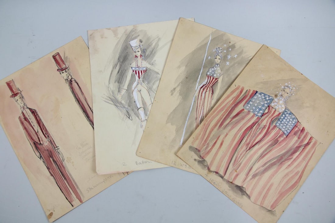 Set of 4 Patriotic Theatrical Costume Design Sketches (1 of 12)