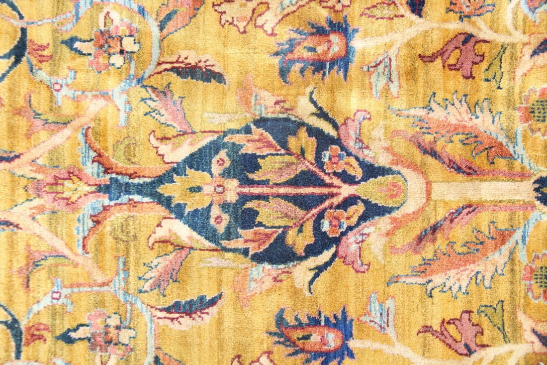 Gold Botanical Indian Wool Rug, 9 x 13 Ft (1 of 9)