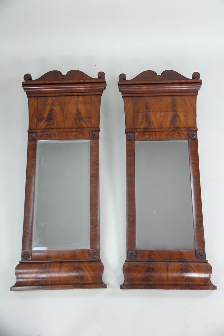 Pair of 19th C. Flame Mahogany Biedermeier Pier Mirrors (1 of 20)