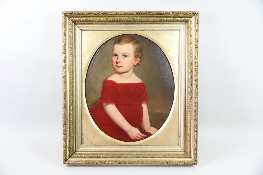 19th Century Portrait Painting of a Child in a Red Dress (1 of 12)