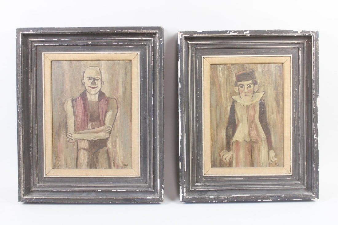 Pair of Expressionistic Circus Figures Paintings, Signed Abel 1942 (1 of 14)